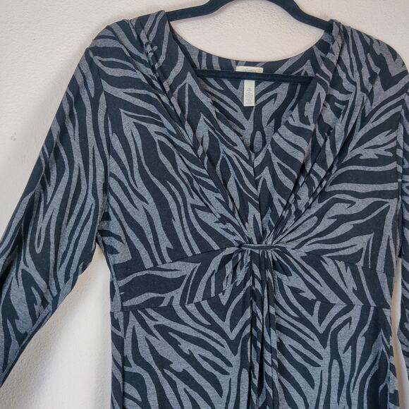 Lot of 2 Soma Animal Print Stretch Jersey Knit Midi Dresses Medium Gray Comfort - Picture 6 of 14